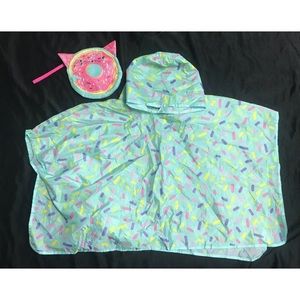Girls teal sprinkle donut poncho rain coat w tote